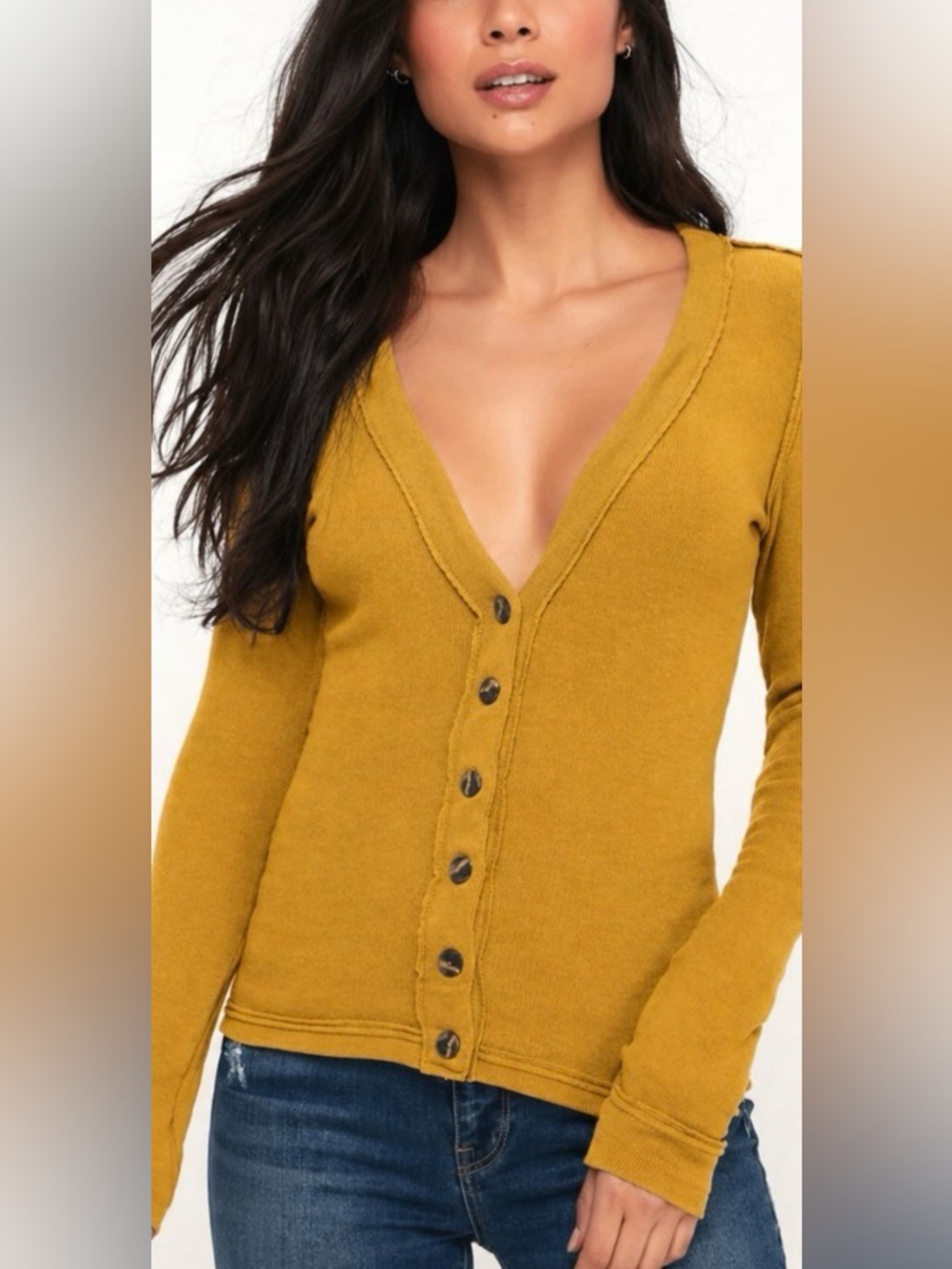 Free People We the Free Size XL Call Me Cardigan in Ribbed Mustard Yellow